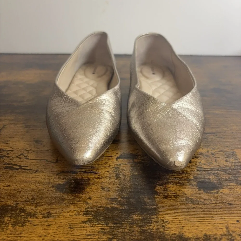 Birdies Goldfinch Leather Flats Womens 7.5 Champagne Metallic Gold Classic
